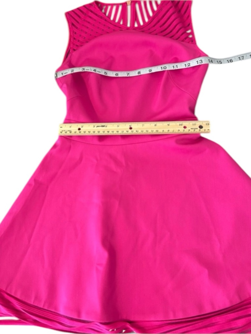 Ted Baker London Eleese Fit & Flare High Neck Skater Dress Mesh Panels - Picture 10 of 13